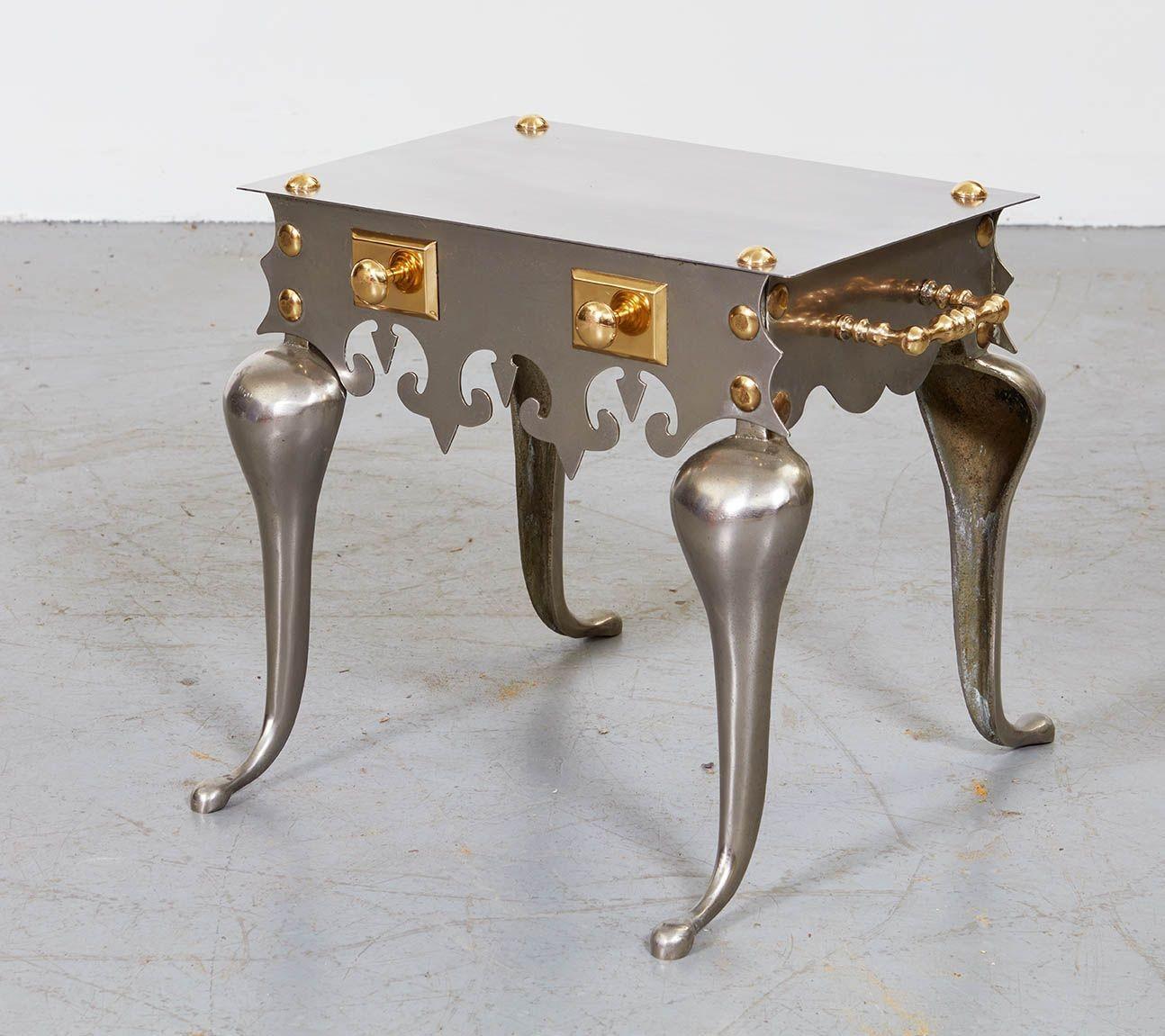 American Gothic Steel and Brass Drinks Table For Sale