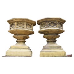 Gothic Stone Garden Urns - Octagonal on Pedestal Base Architectural