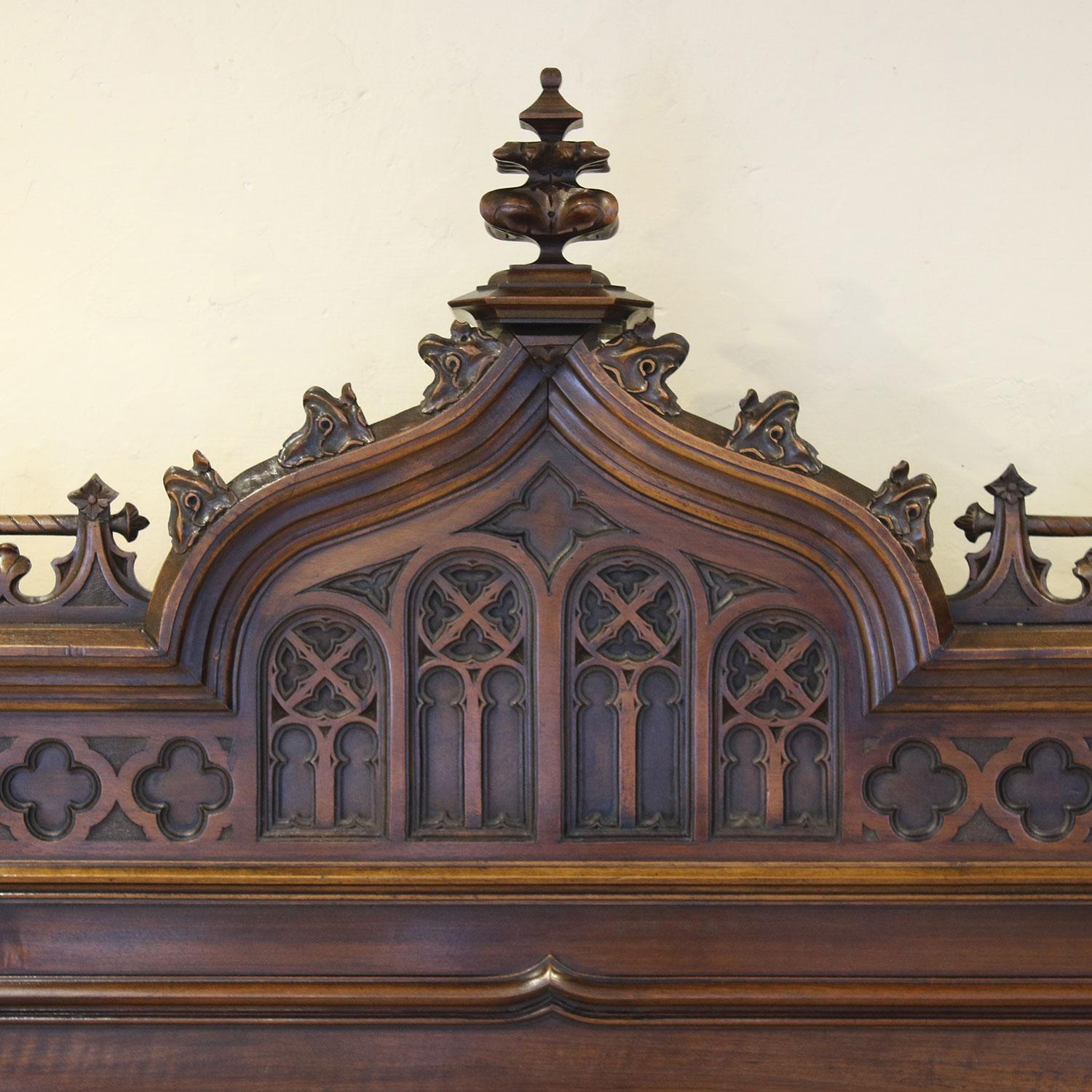 19th Century Gothic Style Antique Bed in Walnut, WK102