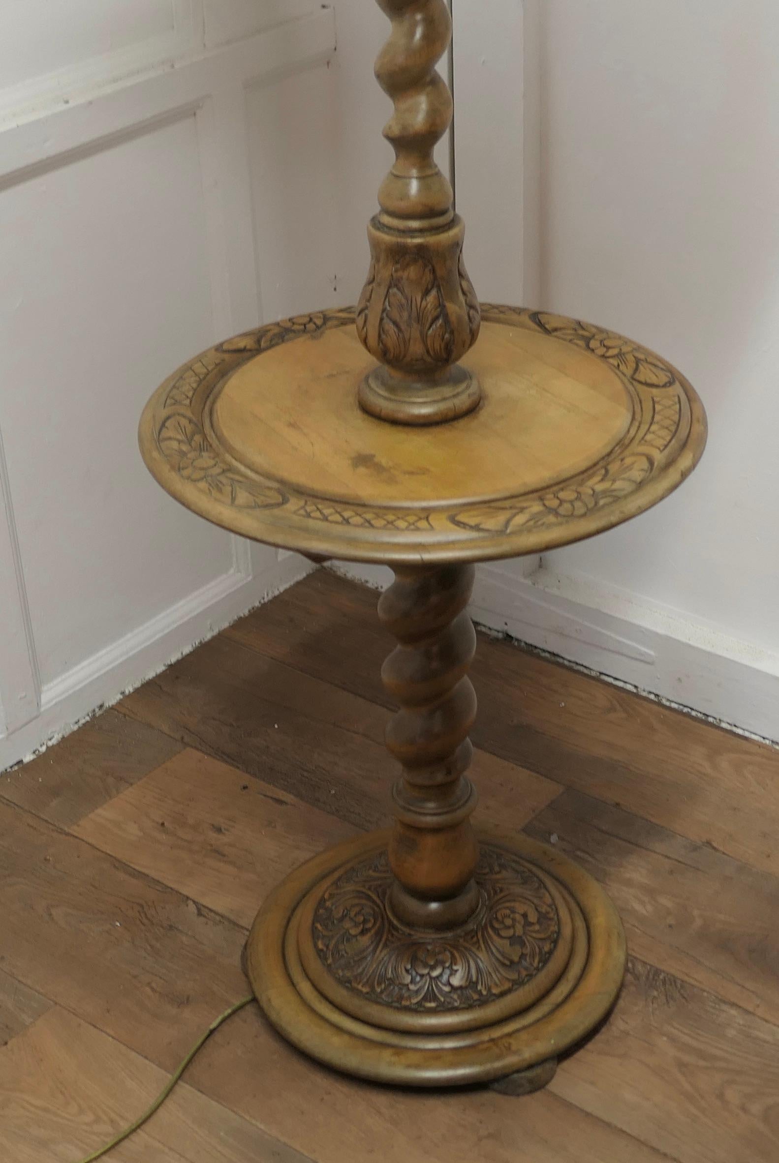 Early 20th Century Gothic Style Barley Twist Floor Lamp Table  This is an unusual Piece 