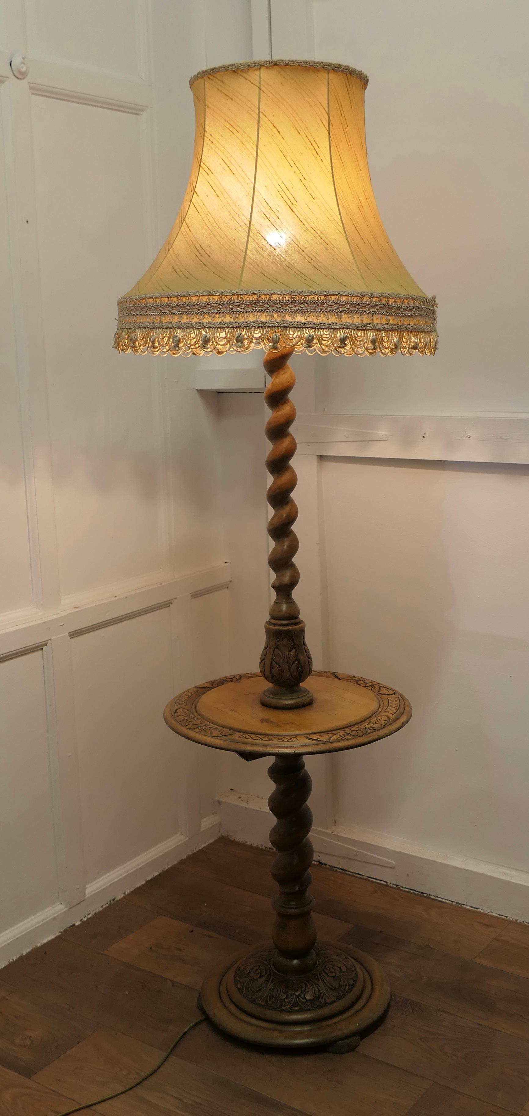 Oak Gothic Style Barley Twist Floor Lamp Table  This is an unusual Piece 