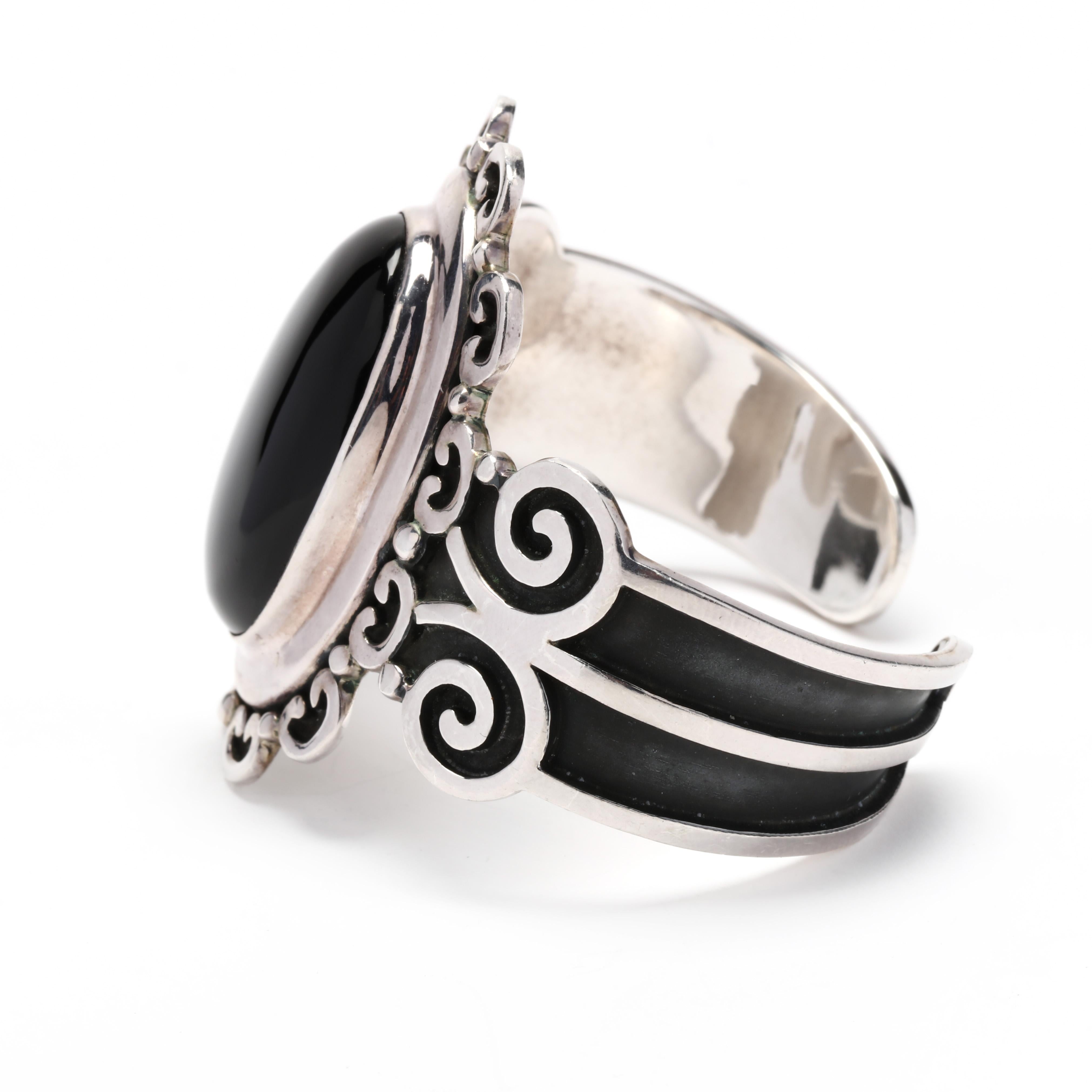 Gothic Style Black Onyx Cuff Bracelet, Sterling Silver 1