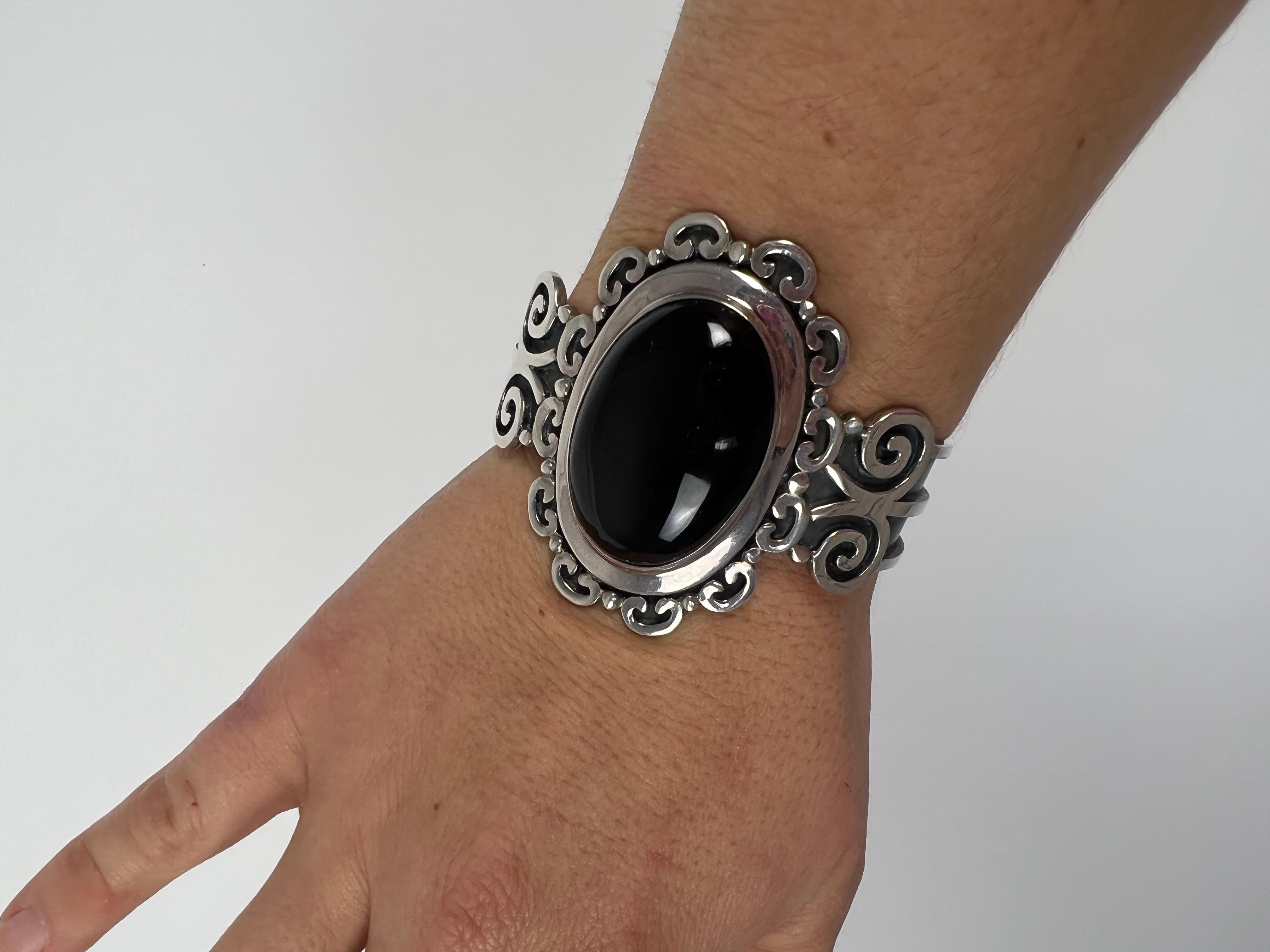 Gothic Style Black Onyx Cuff Bracelet, Sterling Silver 2