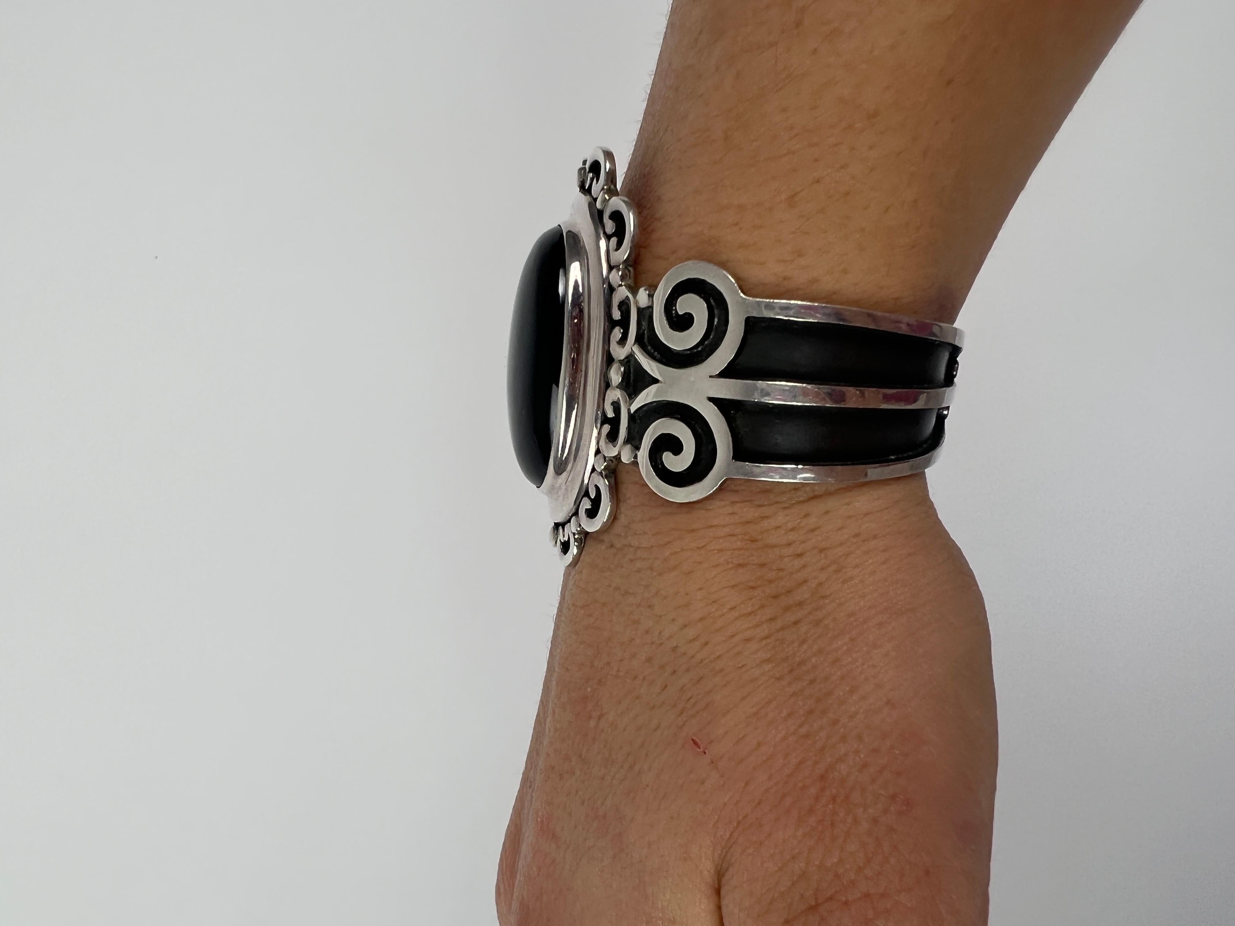 Gothic Style Black Onyx Cuff Bracelet, Sterling Silver 3