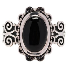 Gothic Style Black Onyx Cuff Bracelet, Sterling Silver