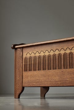 Gothic Style Blanket Chest in Solid Oakwood by Danish Cabinetmaker, 1950s
