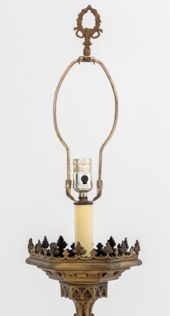 Gothic Style Brass Altar Candlestick as Lamp