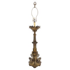 Gothic Style Brass Altar Candlestick as Lamp