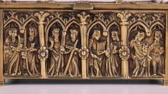 Gothic Style Brass Jewellery Casket with Religious Panels