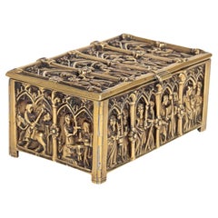 Gothic Style Brass Jewellery Casket with Religious Panels