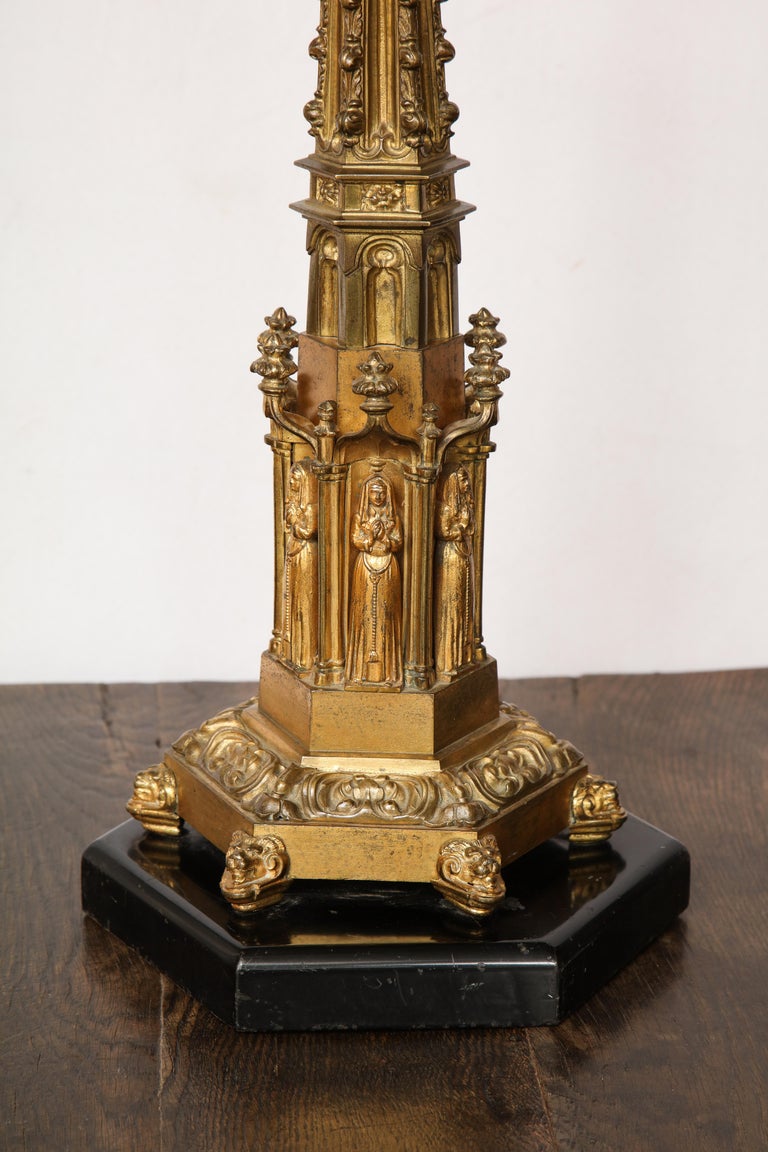 British Gothic Style Brass Table Lamp For Sale