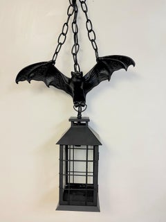 Gothic Style Bronze & Iron Bat Motif Lantern