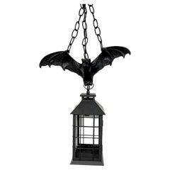 Gothic Style Bronze & Iron Bat Motif Lantern, 2 Available