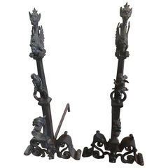 Gothic Style Bronze-Mounted Andirons