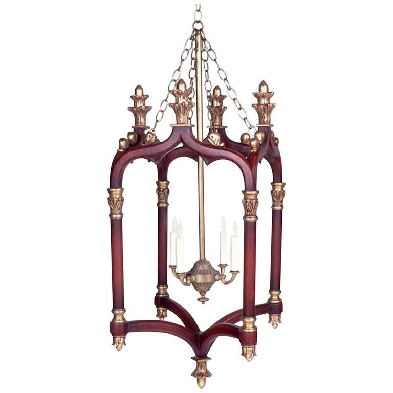 Gothic style carved and giltwood lantern, fitted with four lights.

