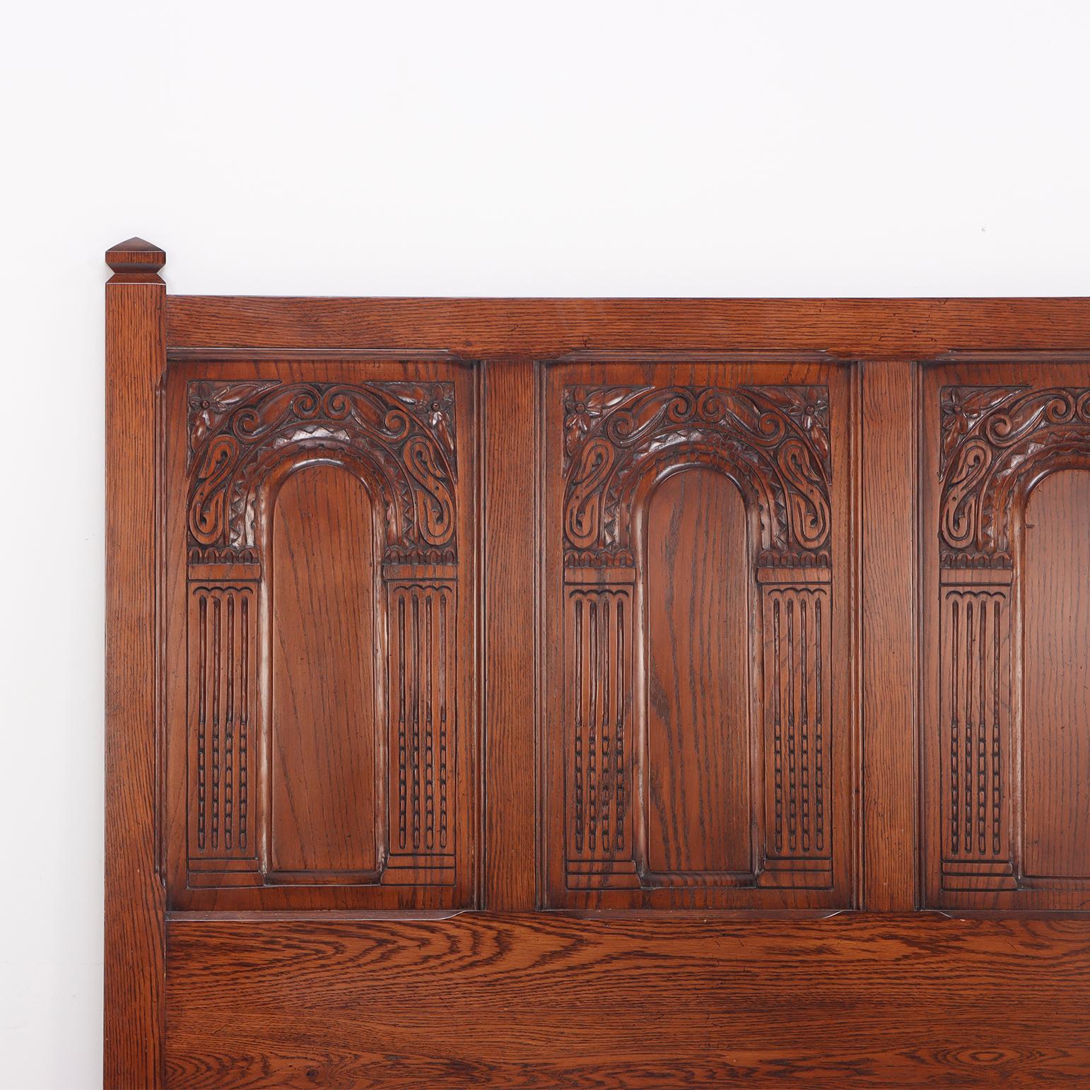 Gothic style carved oak, king size bed.