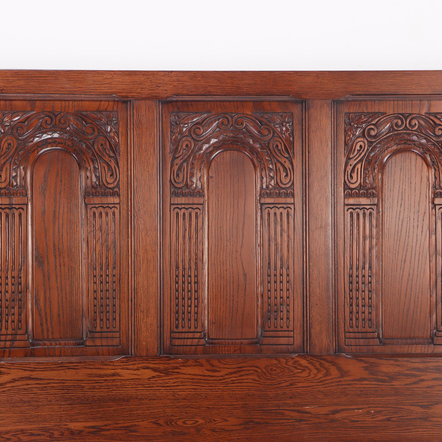 American Gothic style carved oak, king size bed, C. 1980. For Sale