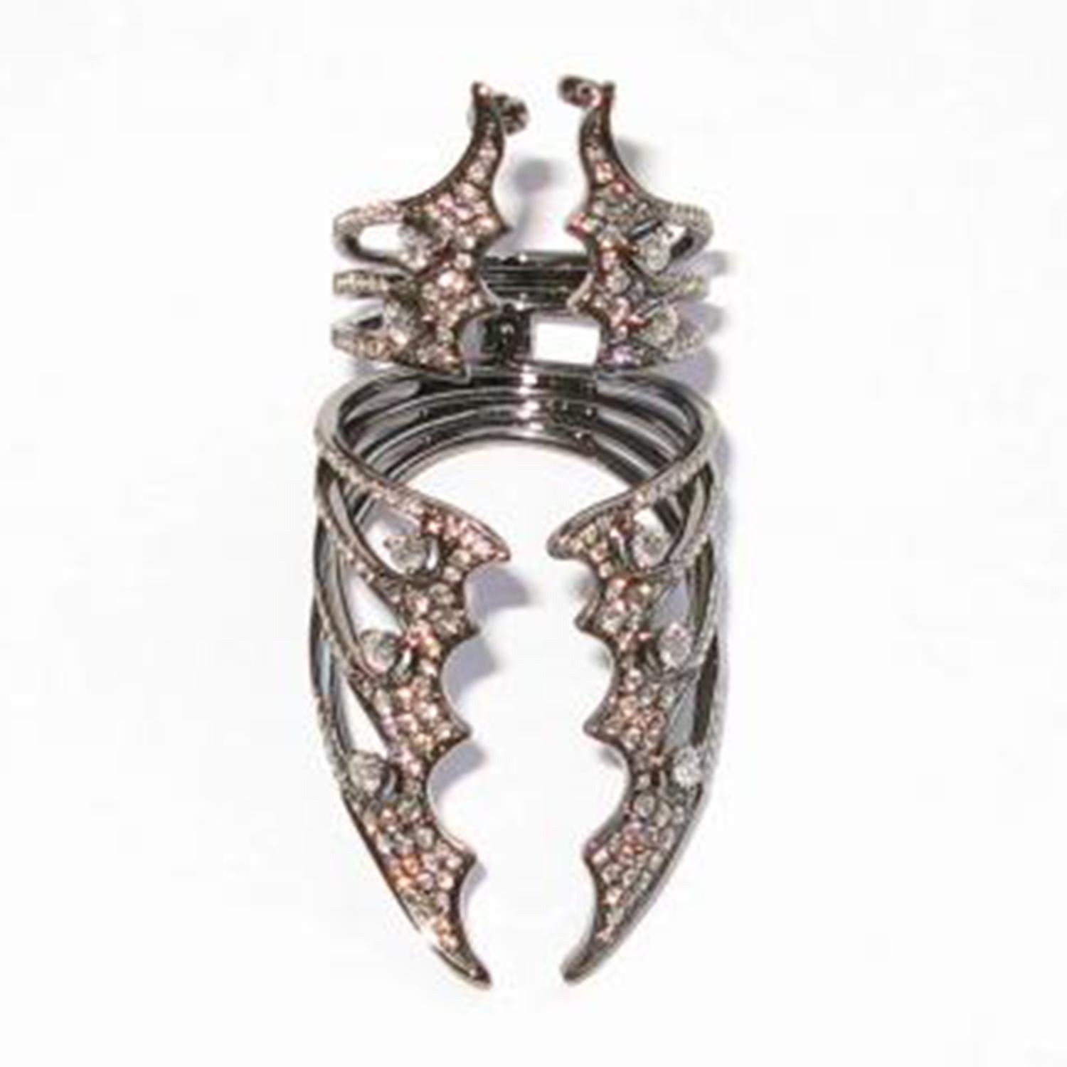 Artisan Gothic Style Connector Ring With Diamonds Made In 18k Gold For Sale