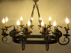 Gothic Style "Dragon" Chandelier and Two Sconces, France, circa 1940s