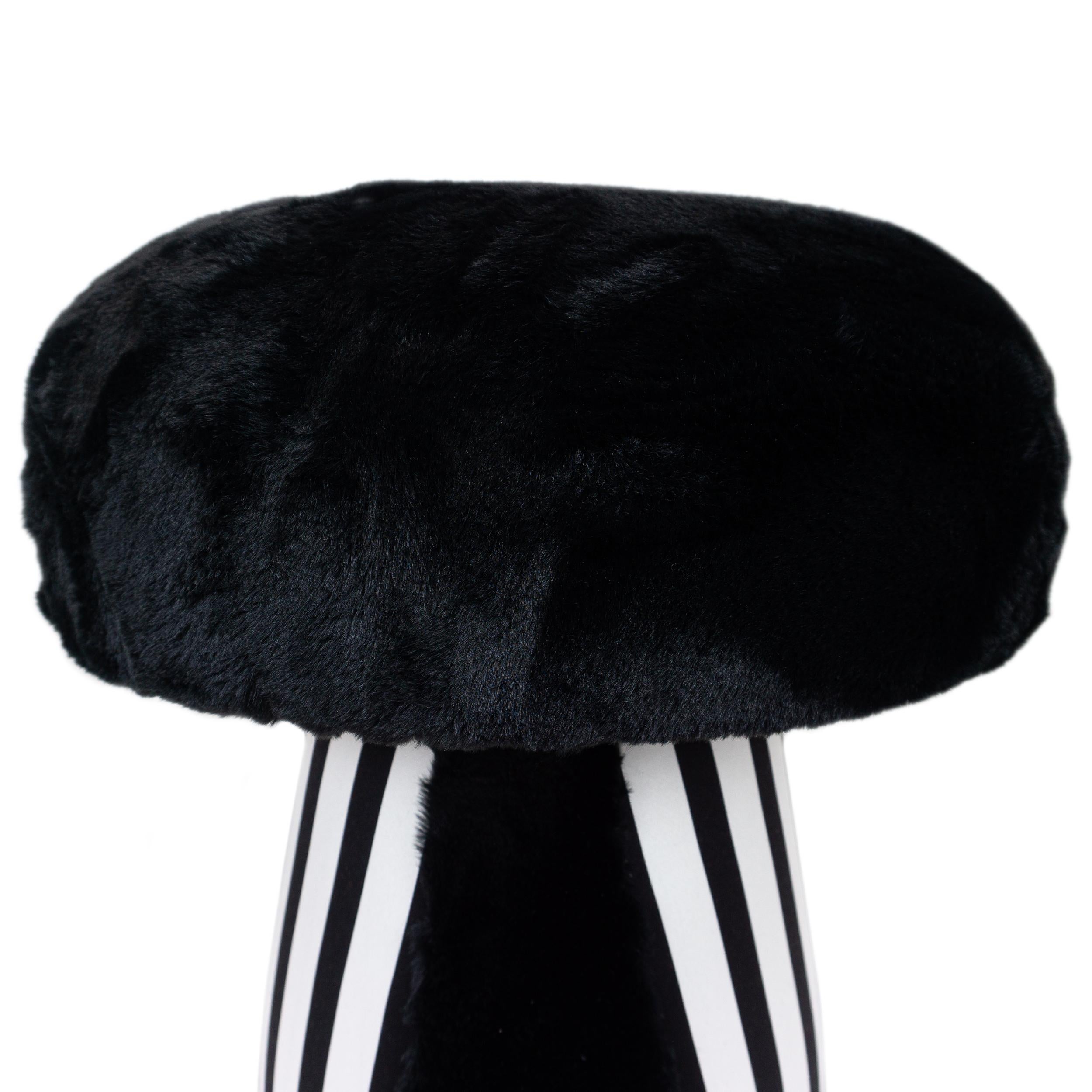 Contemporary Gothic Style Faux Fur Satin Base Mushroom Ottoman For Sale