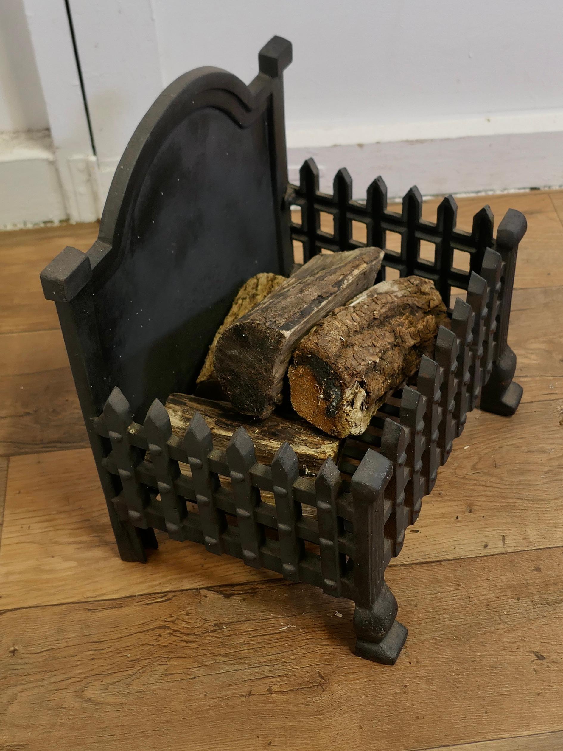 Iron Gothic Style Free Standing Fire Basket, Grate  This is a useful and decorative p For Sale