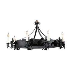 Gothic Style French Oval Wrought-Iron Eight-Light Chandelier with Fleurs-de-Lys