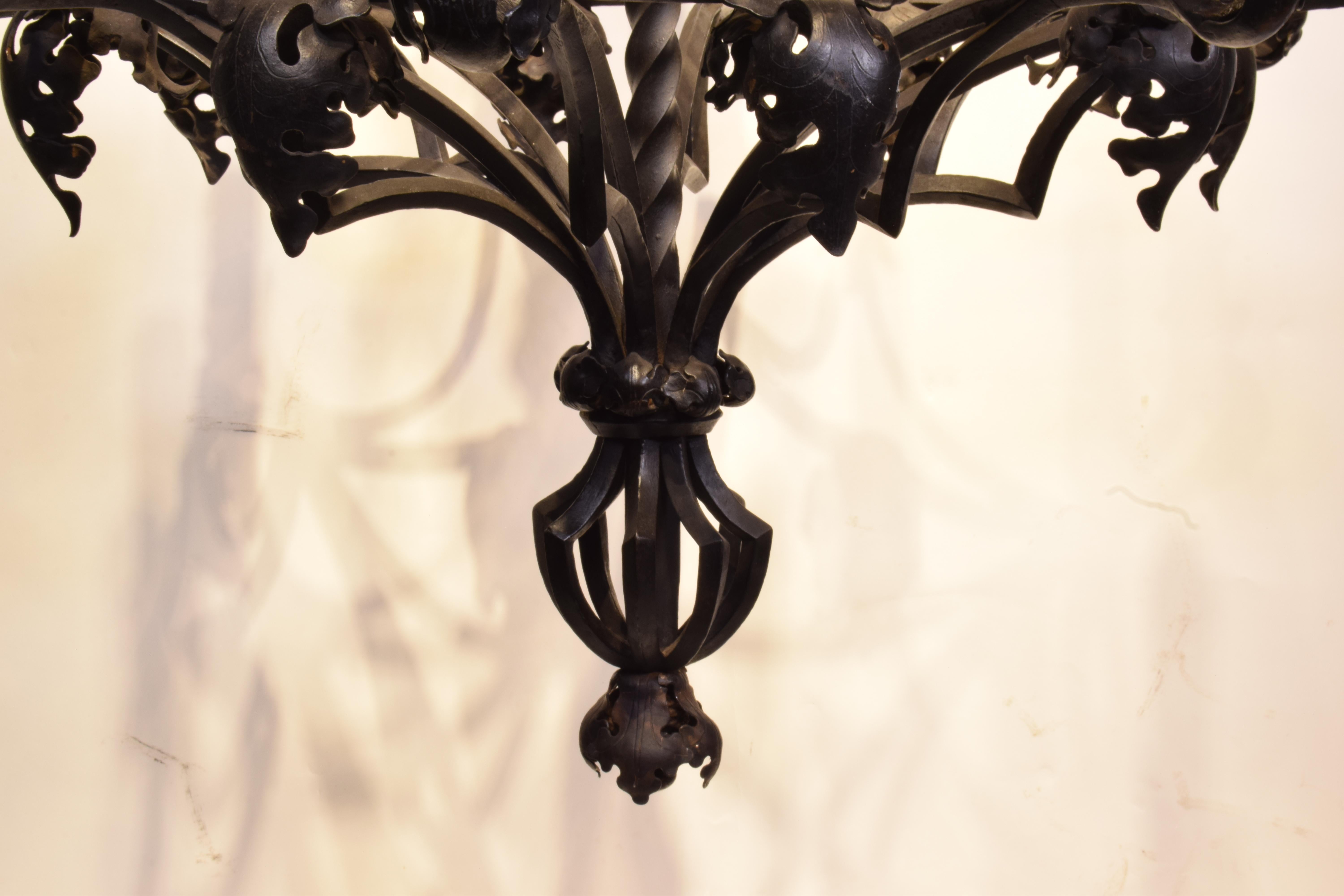 Hammered Gothic Style Iron Chandelier For Sale