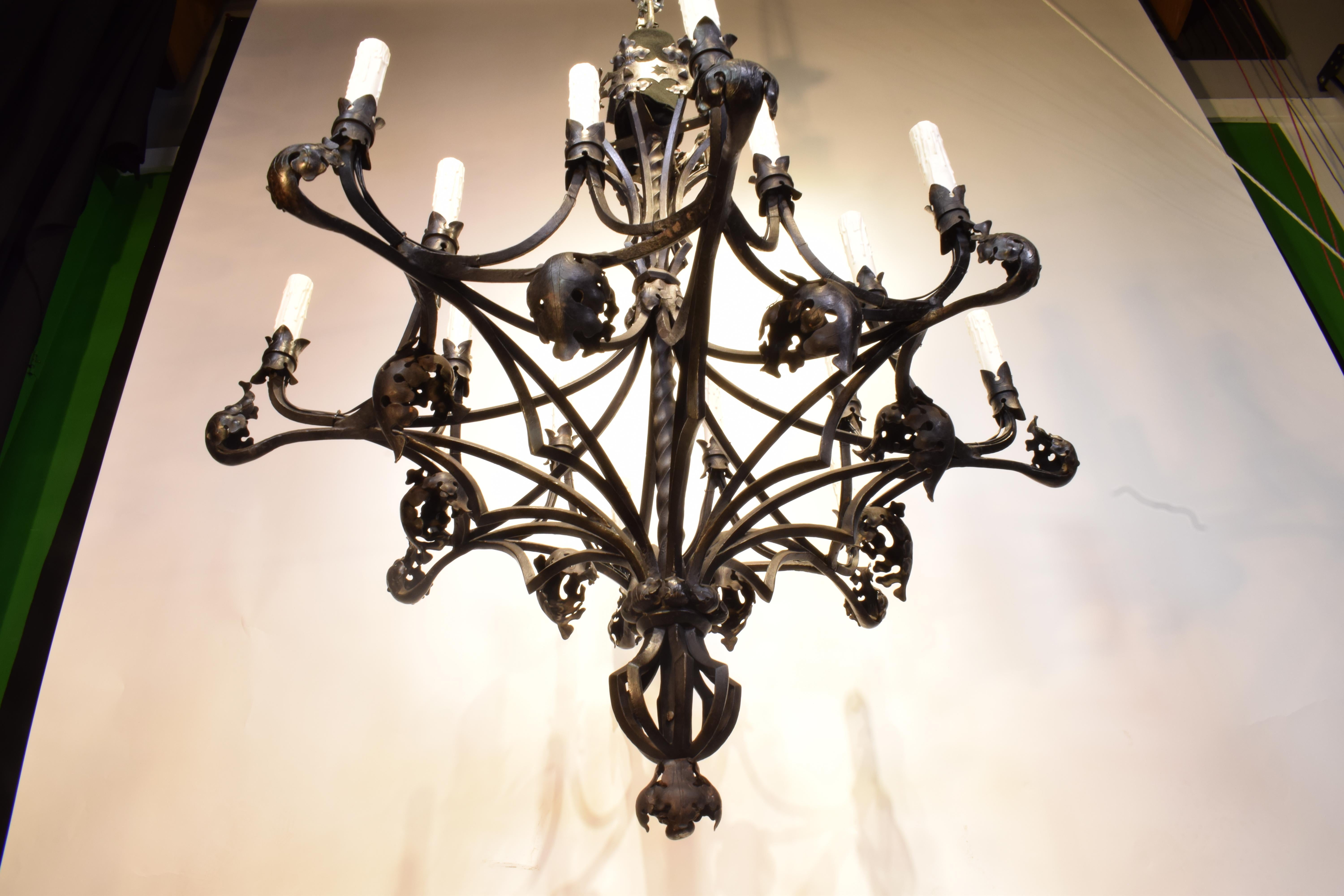 Late 19th Century Gothic Style Iron Chandelier For Sale