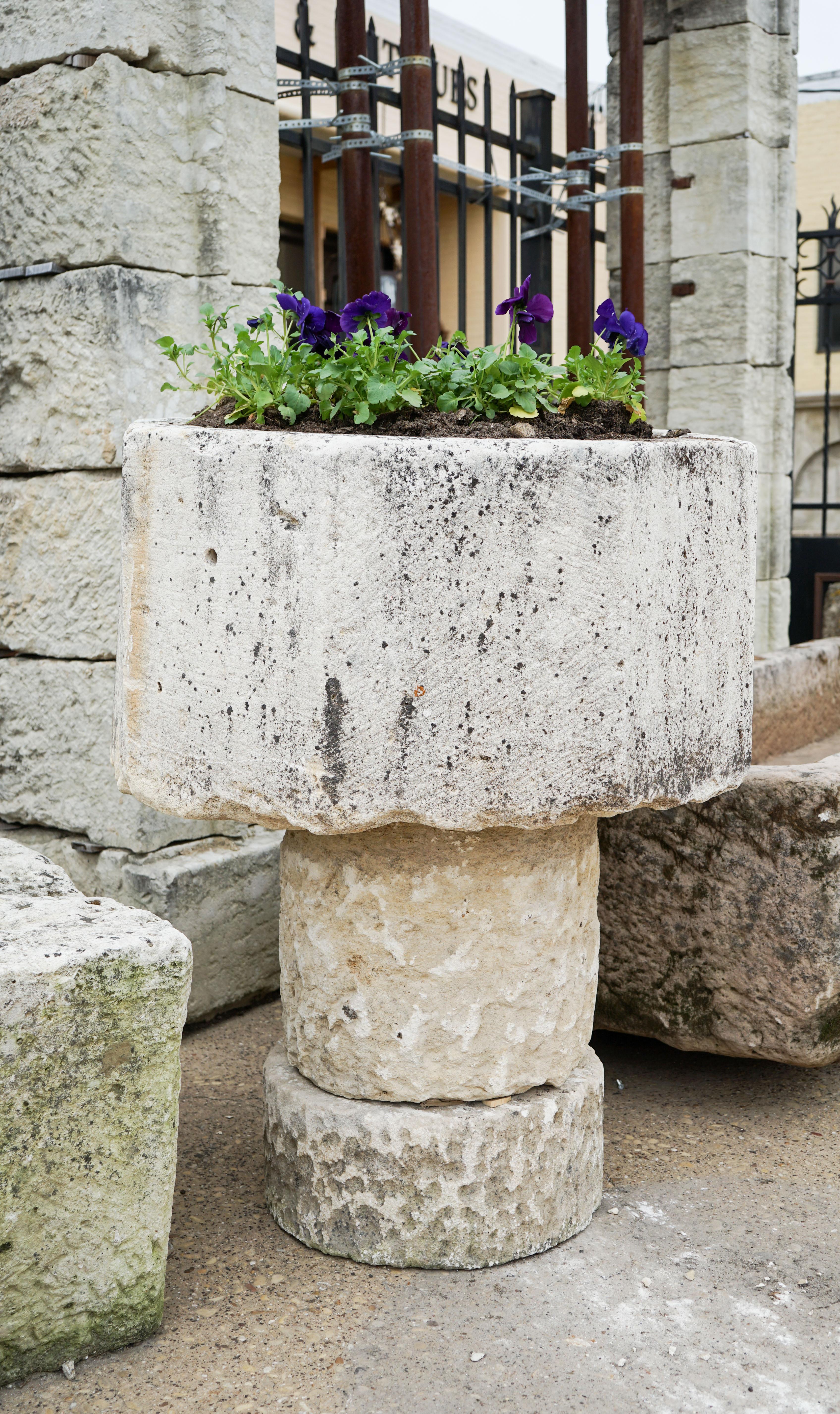 French Gothic Style Limestone Baptismal Font with Base