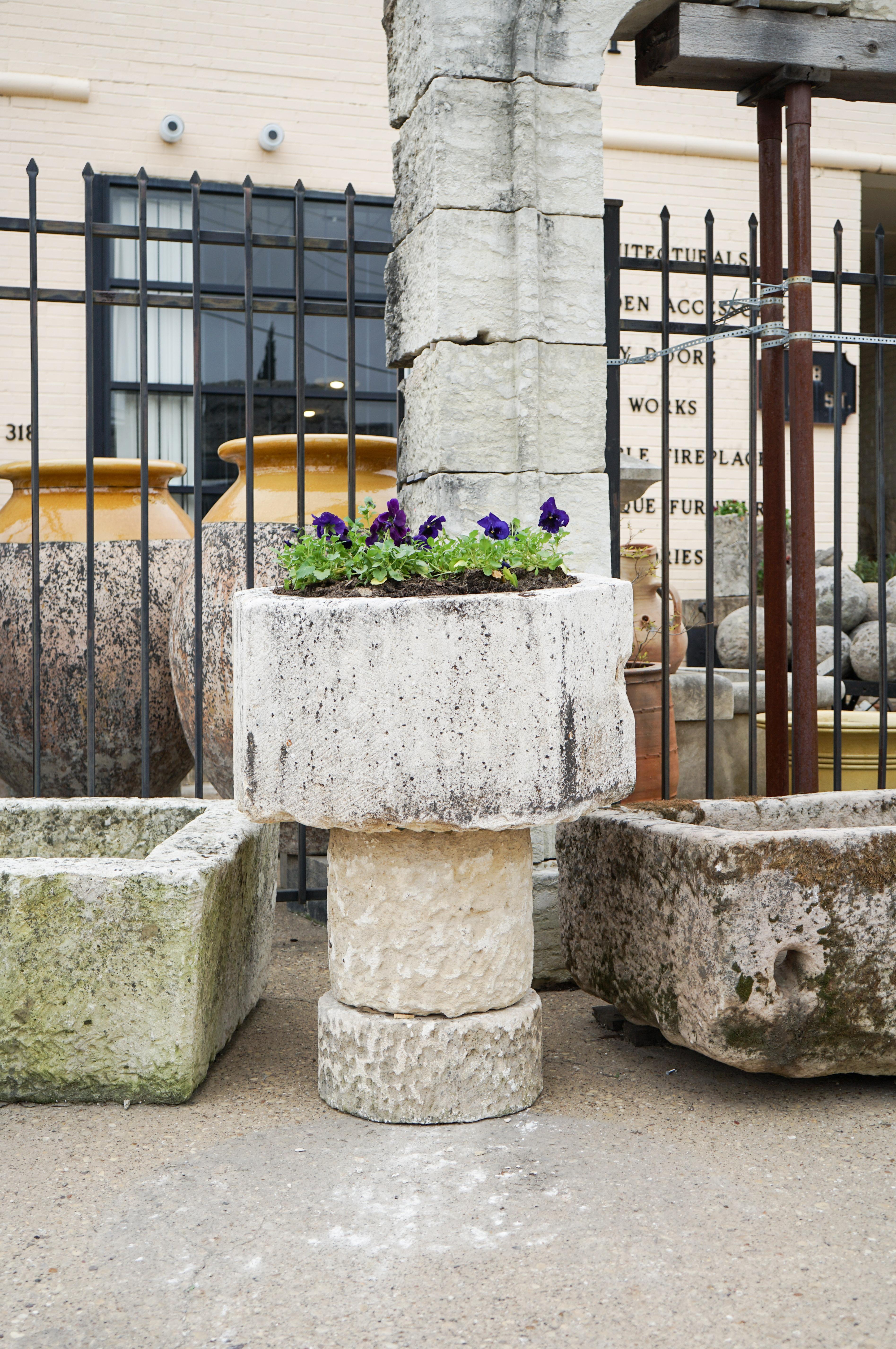 18th Century and Earlier Gothic Style Limestone Baptismal Font with Base