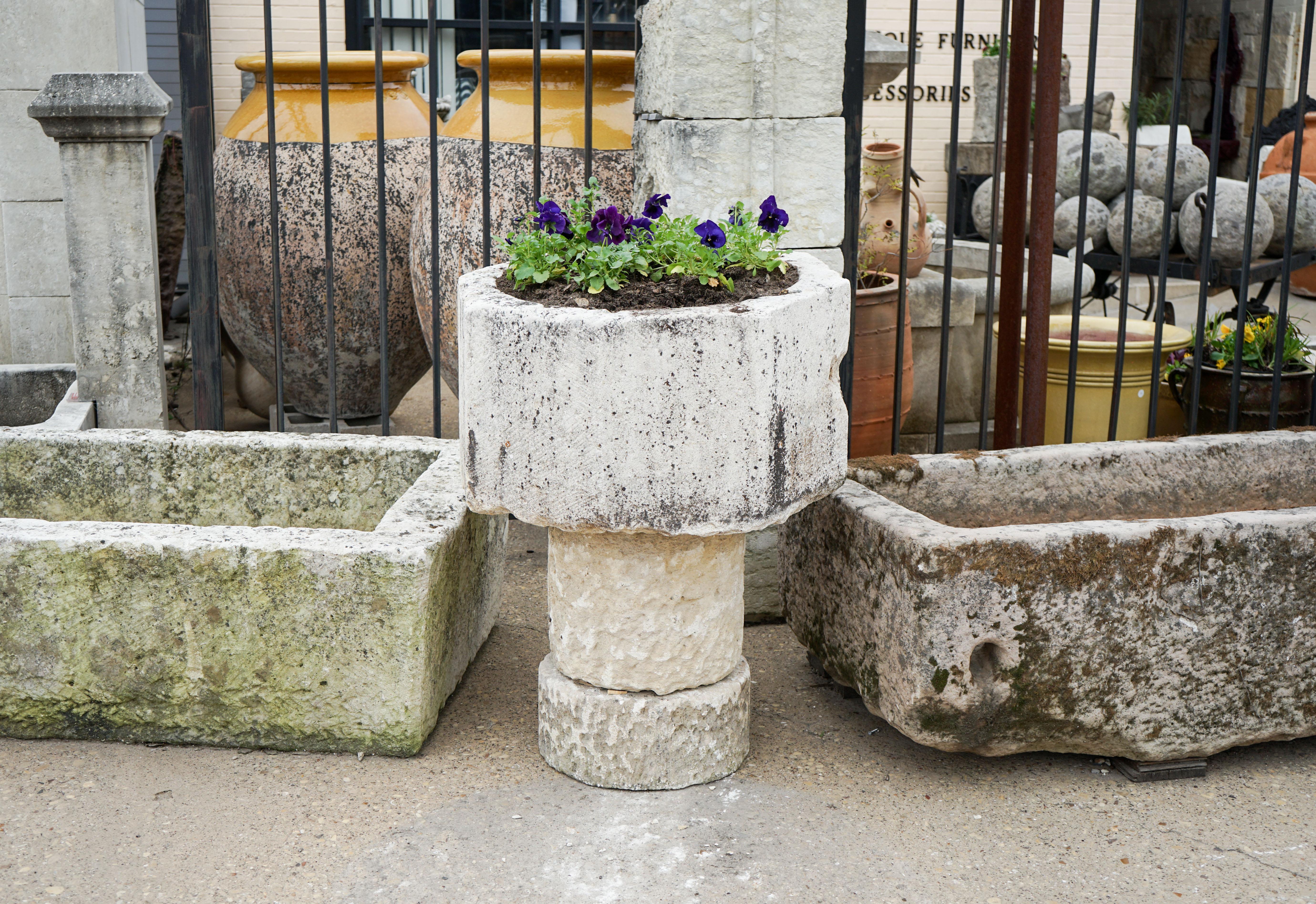Gothic Style Limestone Baptismal Font with Base 1