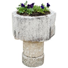 Antique Gothic Style Limestone Baptismal Font with Base