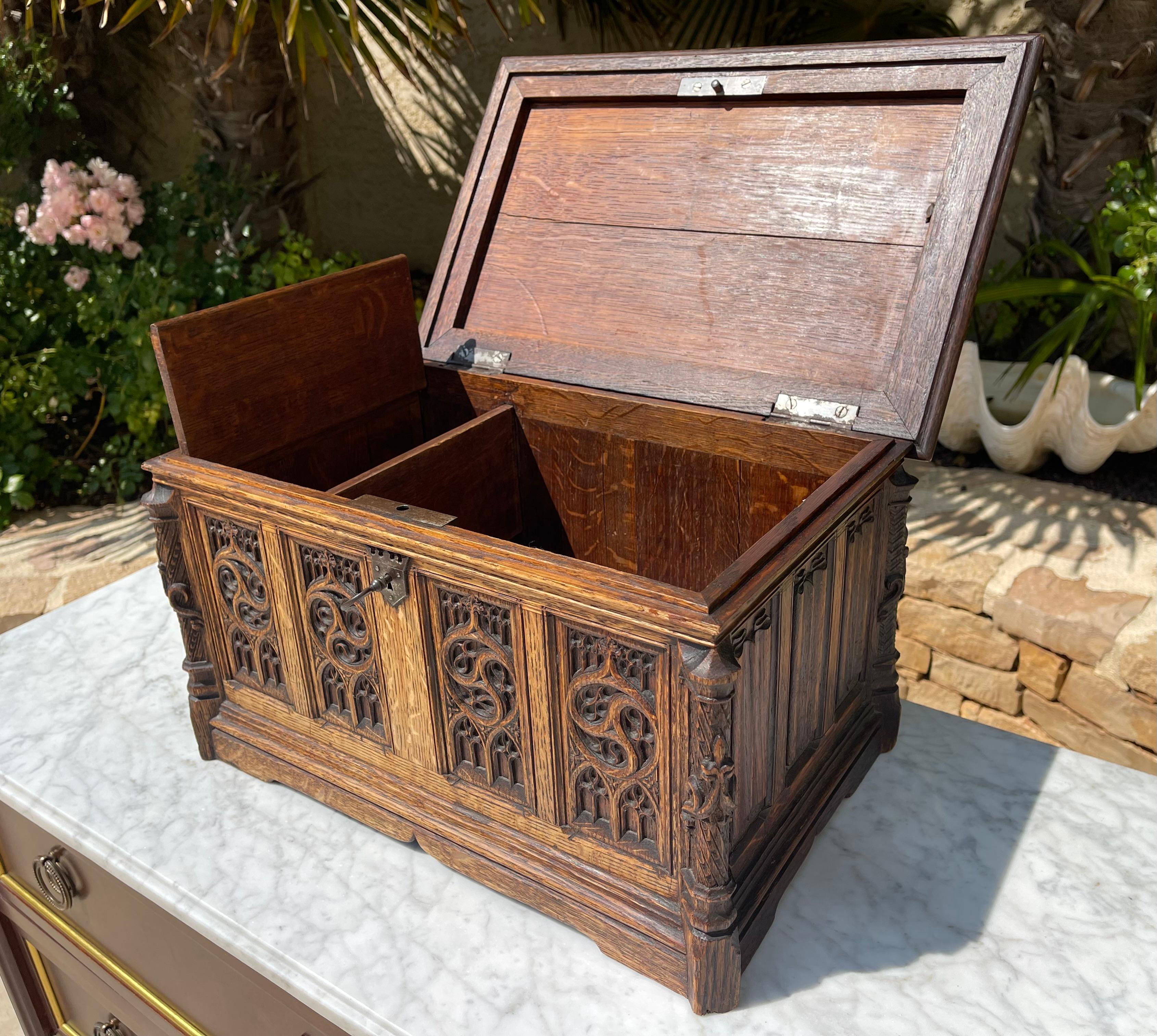 Gothic Style Oak Box, XIXth century For Sale 3