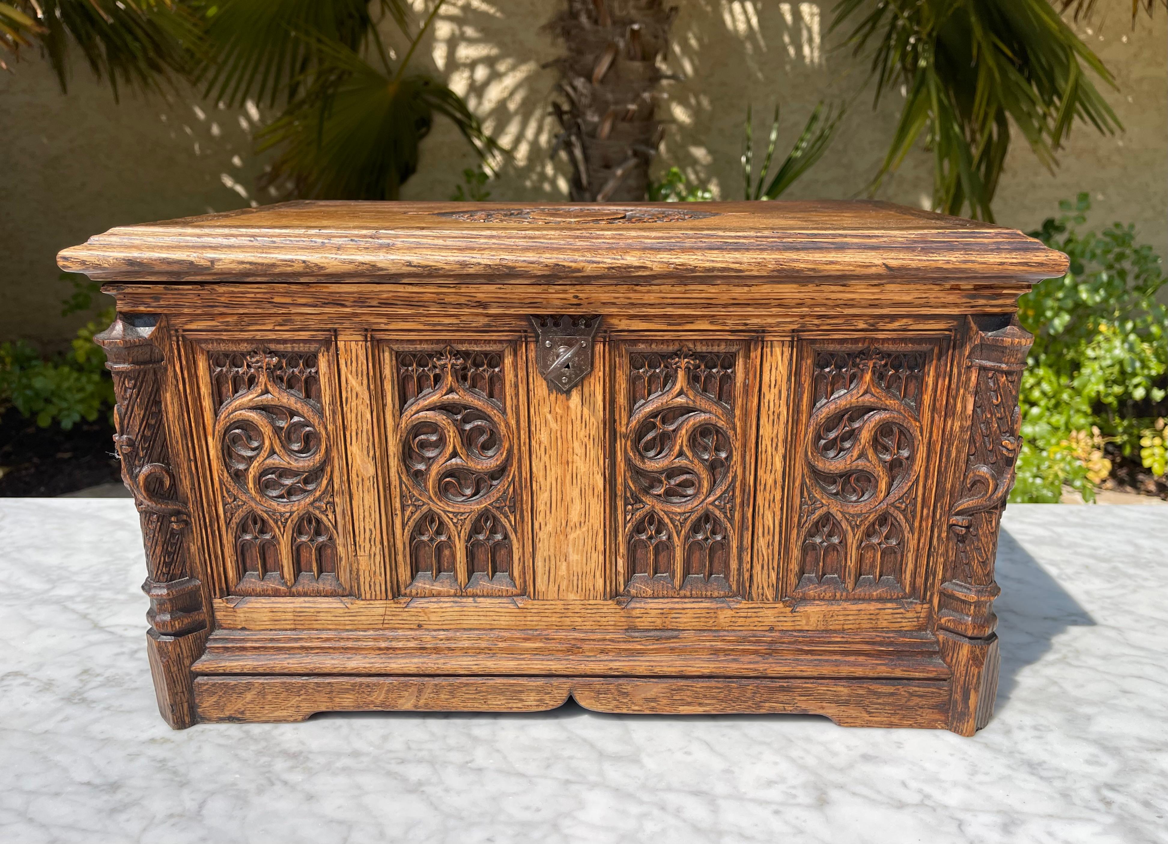 French Gothic Style Oak Box, XIXth century For Sale