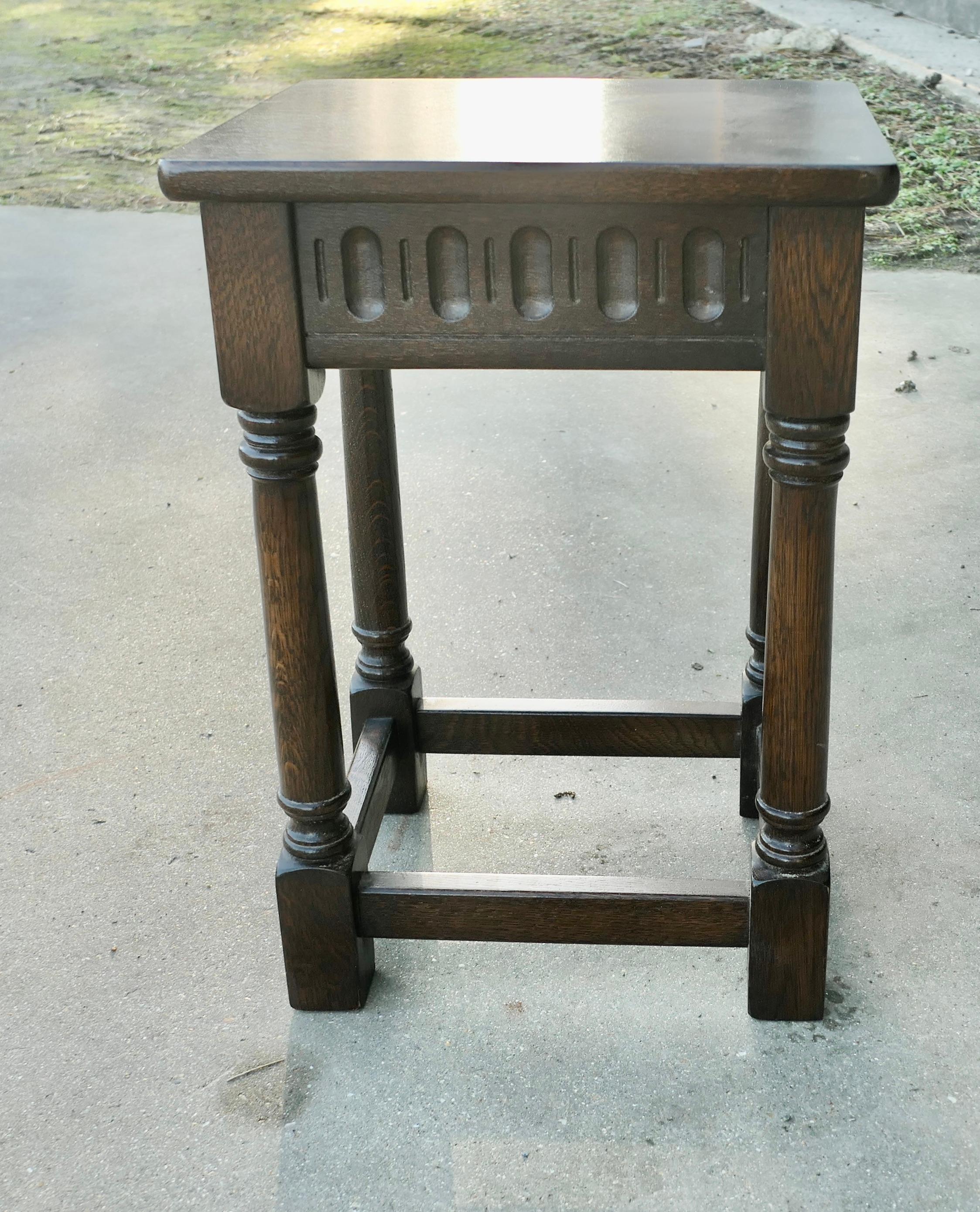 Gothic Revival Gothic Style Oak Occasional Table   A good sturdy little table or plant stand For Sale