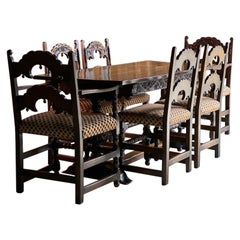 Gothic Style Oak Refectory Table and Six Chairs Set of 1