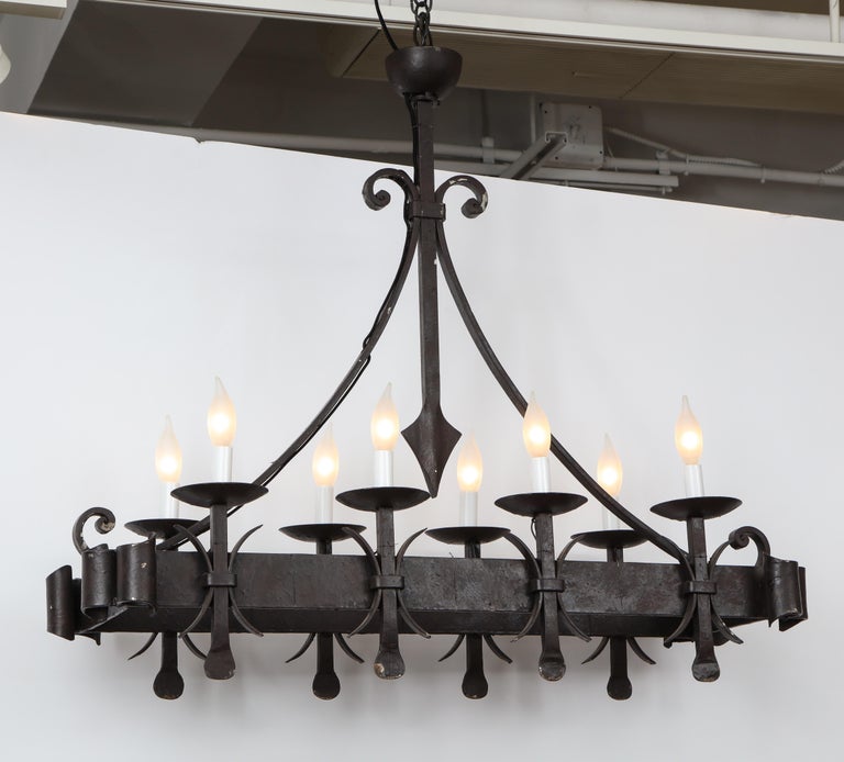 Gothic Style Painted Iron Chandelier, Black Wrought Iron Rectangular Chandelier