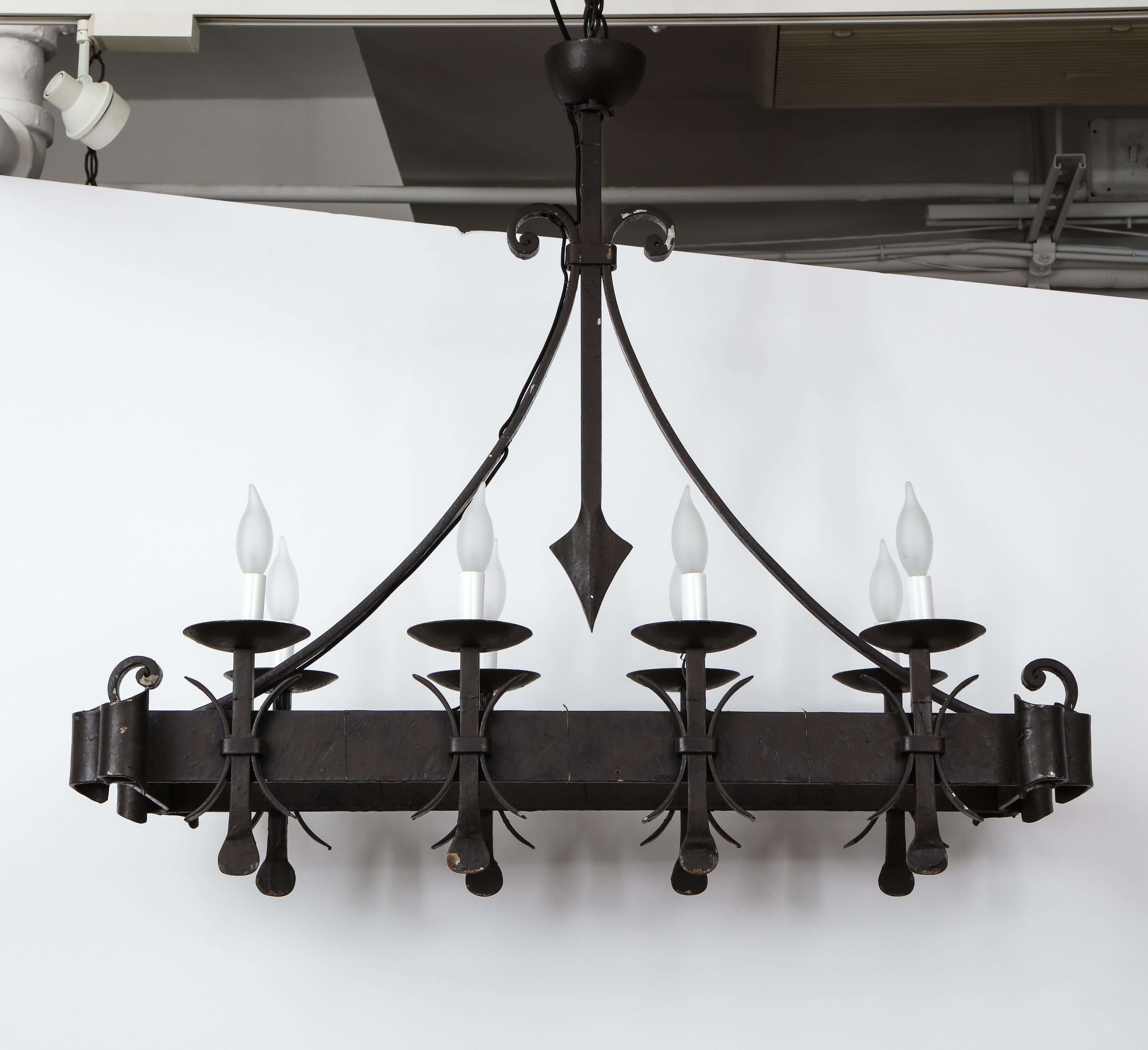 20th Century Gothic Style Painted Iron Chandelier For Sale