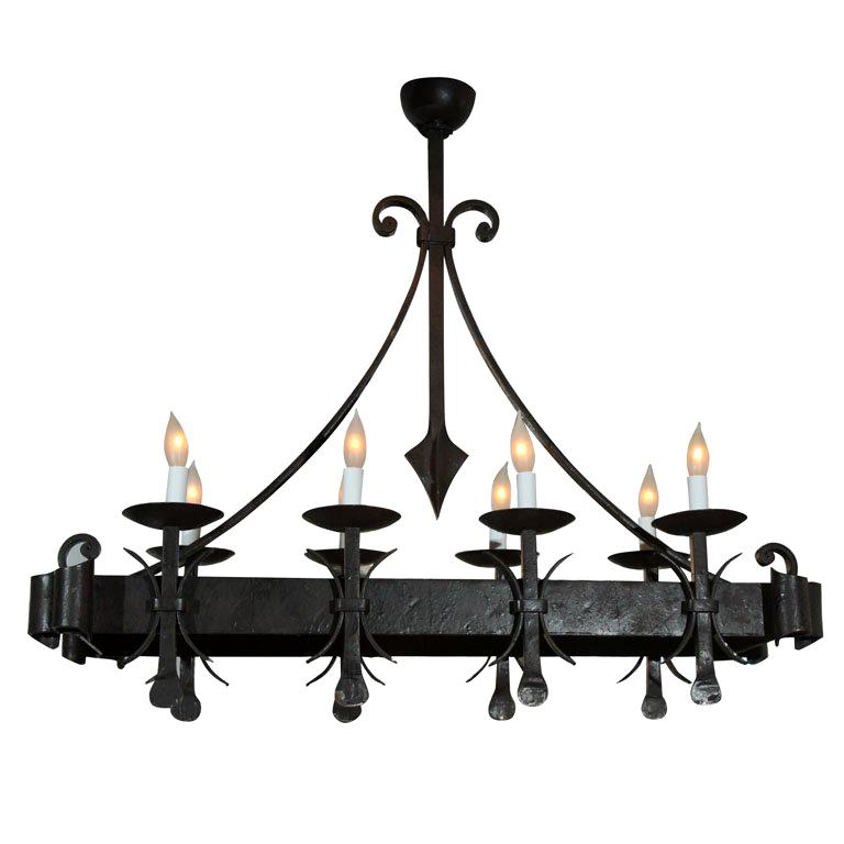 Gothic Style Painted Iron Chandelier For Sale