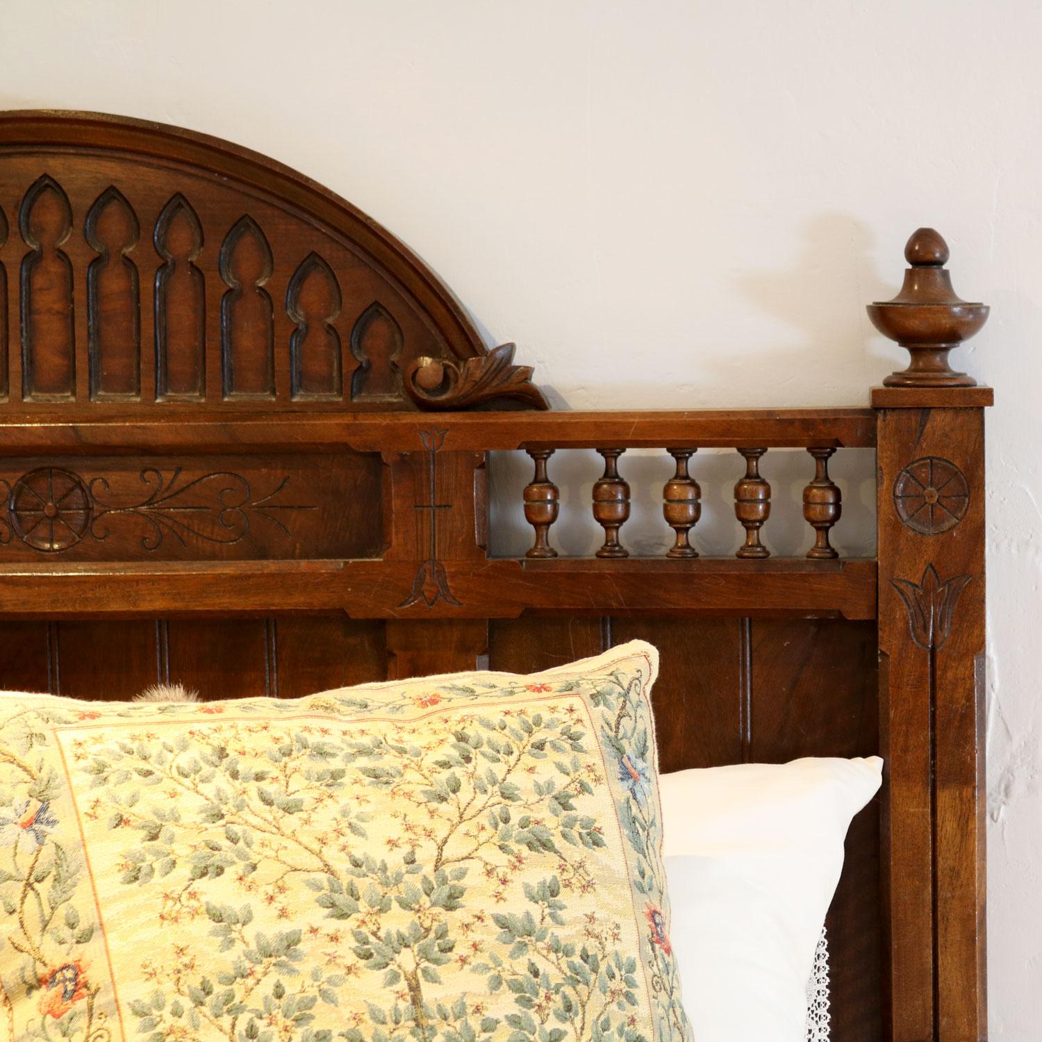 French Gothic Style Single Walnut Antique Bed WS12 For Sale