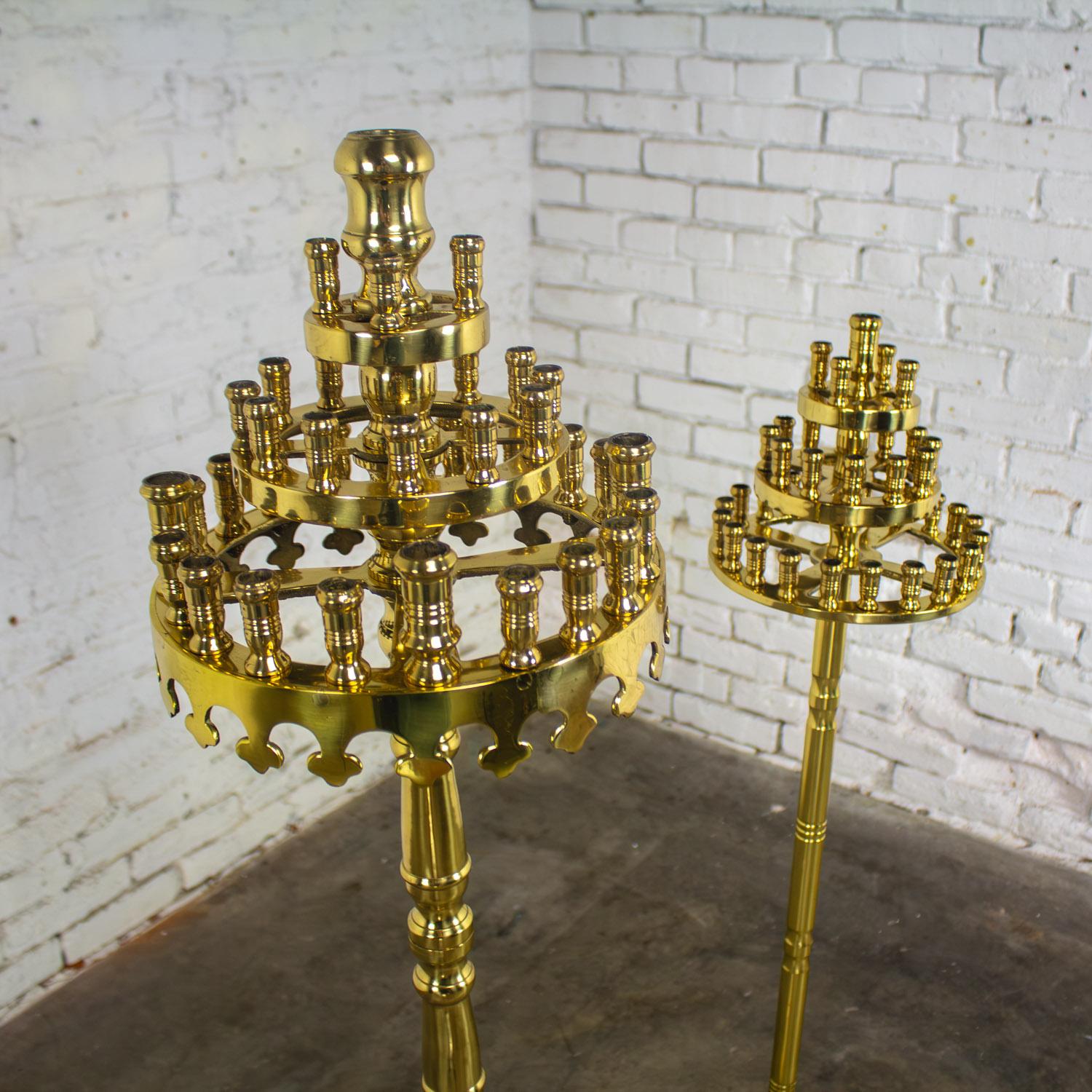 Gothic Style Solid Brass Tiered Floor Standing Candelabra Tripod Bases a Pair For Sale 4
