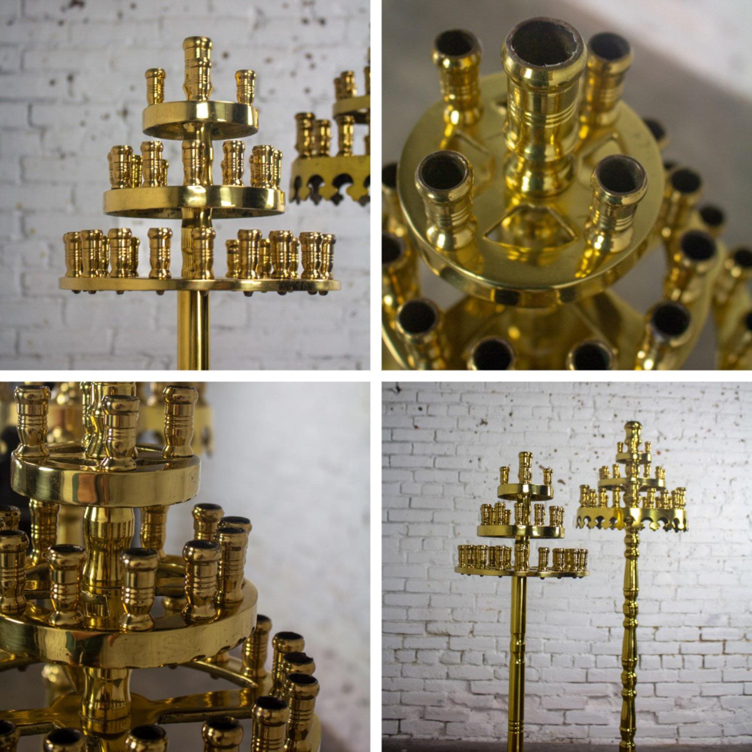 Gothic Style Solid Brass Tiered Floor Standing Candelabra Tripod Bases a Pair For Sale 7