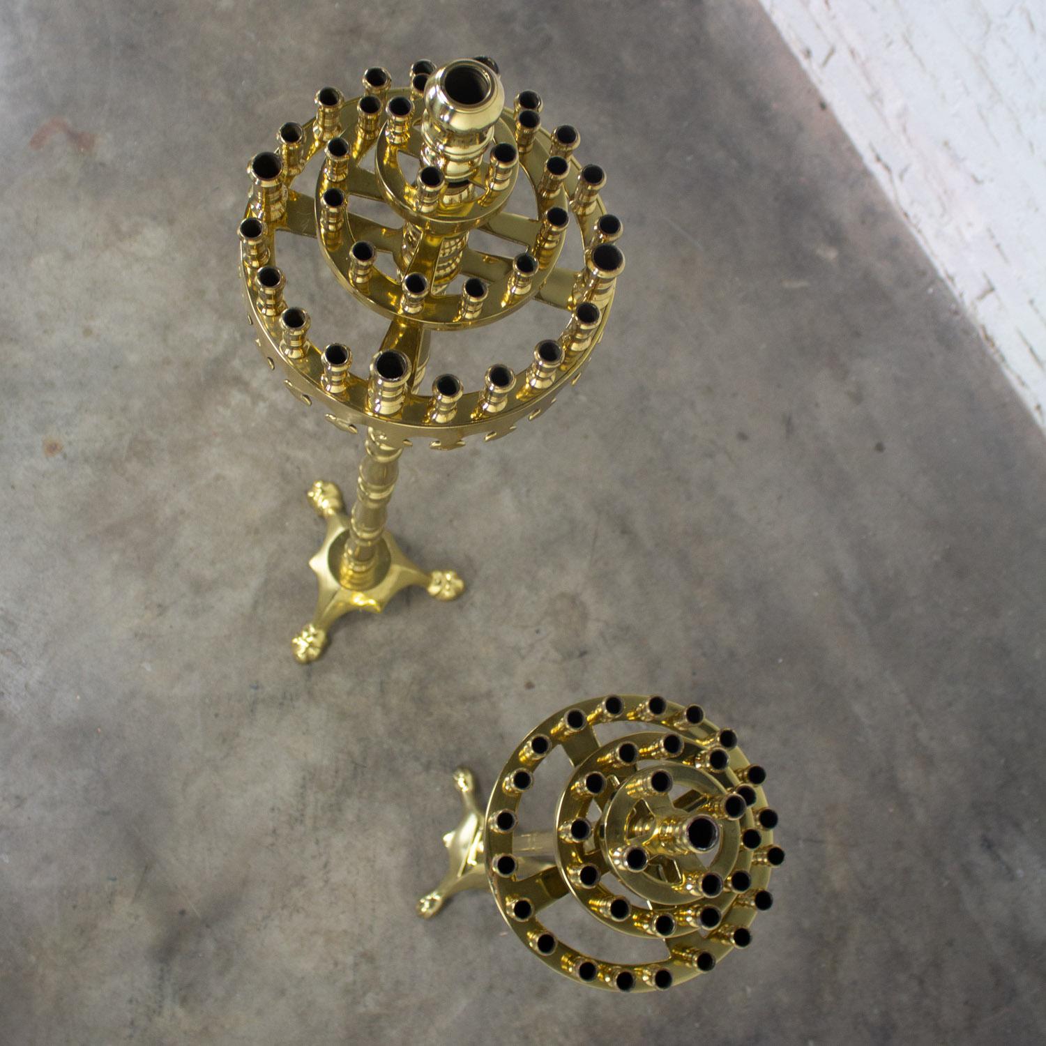 Gothic Style Solid Brass Tiered Floor Standing Candelabra Tripod Bases a Pair For Sale 8