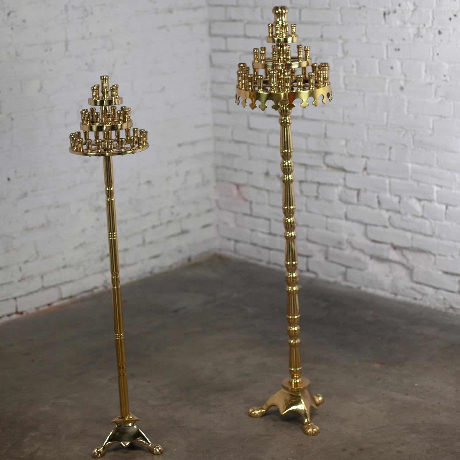 Gothic Style Solid Brass Tiered Floor Standing Candelabra Tripod Bases a Pair For Sale 10