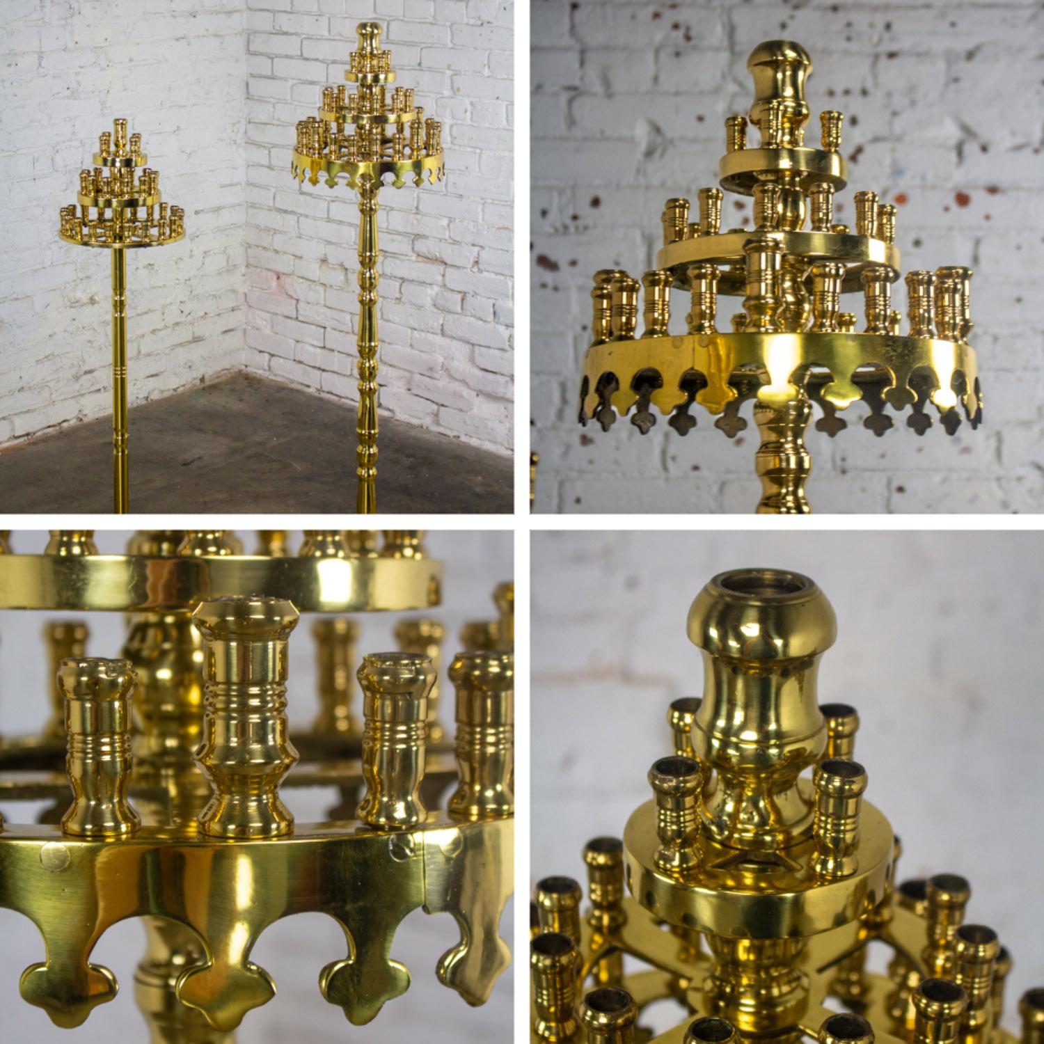 Gothic Style Solid Brass Tiered Floor Standing Candelabra Tripod Bases a Pair For Sale 11