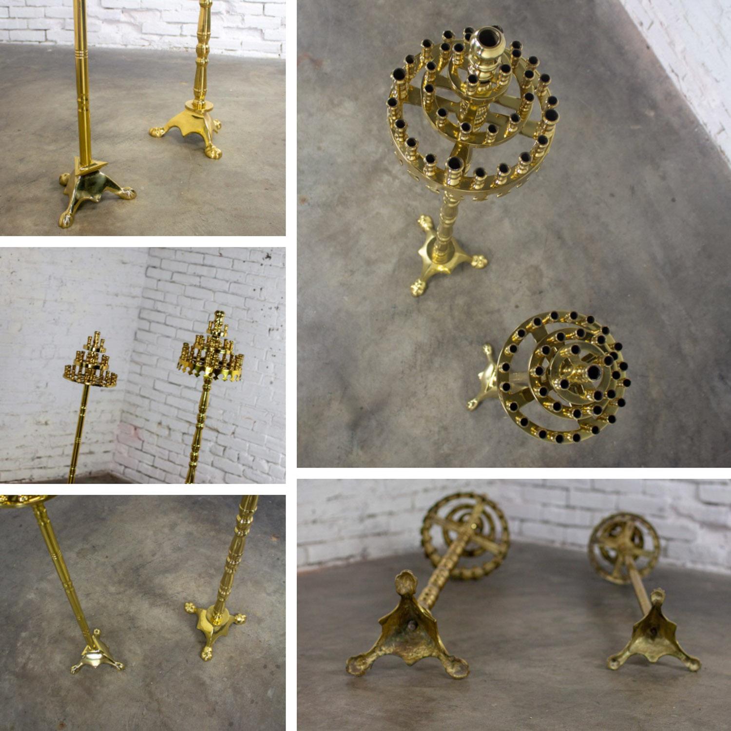 Gothic Style Solid Brass Tiered Floor Standing Candelabra Tripod Bases a Pair For Sale 12