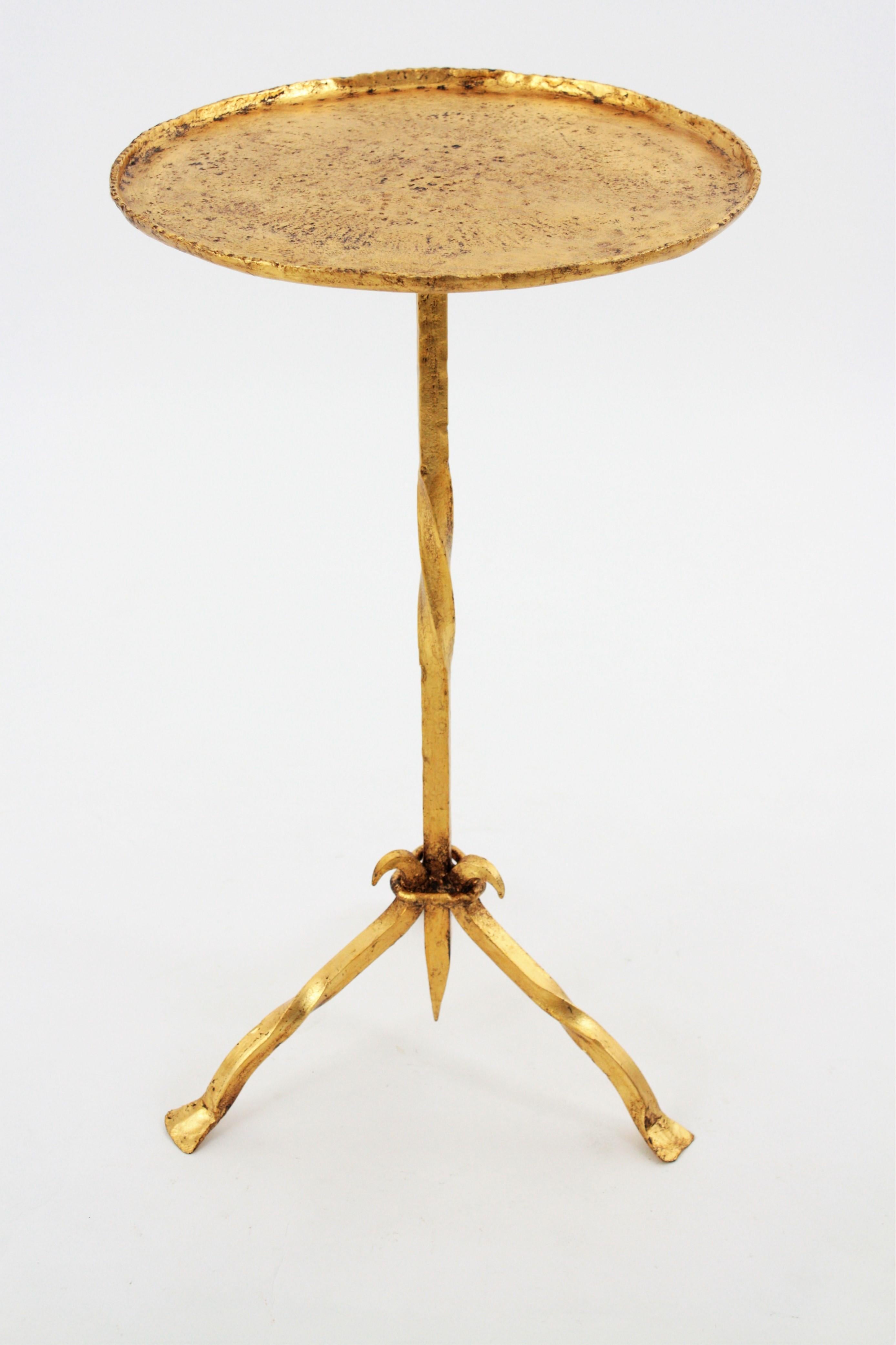Hammered  Spanish Gothic Style Gold Leaf Gilt Iron Drinks Table, Stand or Side Table 