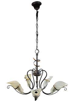 Gothic Style Tole Hollywood Regency Chandelier with Murano Shades Italy 1980s