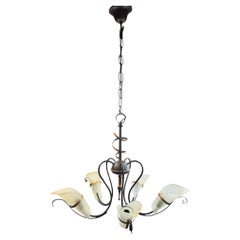 Gothic Style Tole Hollywood Regency Chandelier with Murano Shades Italy 1980s