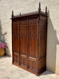 Gothic Style Walnut Wardrobe , XIXth century